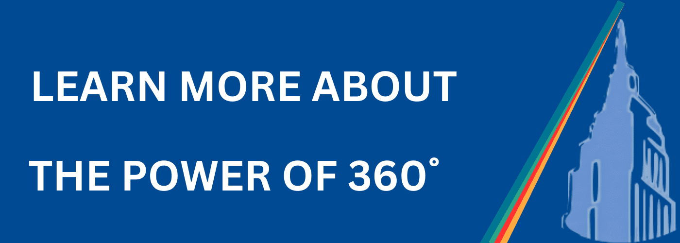 Heading image with dark blue background and has the wording 'Learn More About the Power of 360' Open City Lab logo in the bottom right corner